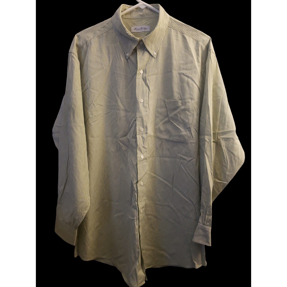 Brooks Brothers Mens L/S Button Green/White Gingham Dress Shirt 16 1/2 32/33